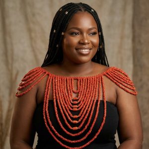 traditional coral beaded shawl